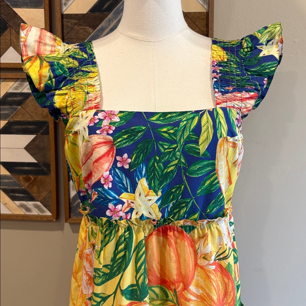 FARM Rio Caipirinha Mini Dress Tropical Print Ruffle Tiered Sundress size Small - Picture 3 of 13
